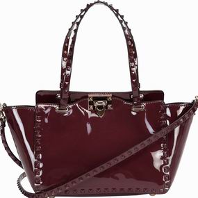 Valentino Rockstud Patent Small Handbag Wine VA53535