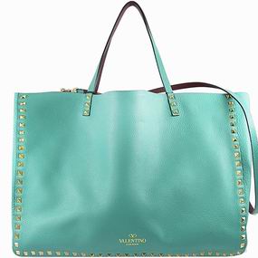 Valentino Calfskin Double Handle Tote Bag Green VA53046