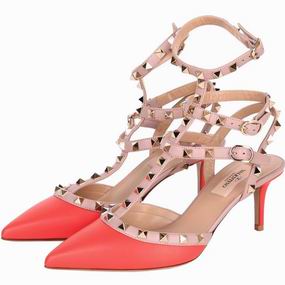 Valentino Rockstud Strap Cowhide Leather Shoes Heel Red VA59883