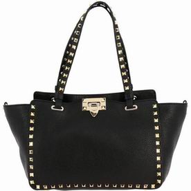 Valentino Rockstud Calfskin Medium Size Shop Tote Handbag Black SW2B0037VS-0NO