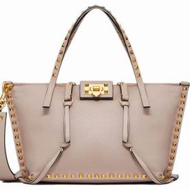 Valentino Rockstud Calfskin Medium Size Shop Tote Handbag Poudre SW2B0E73KYKP45