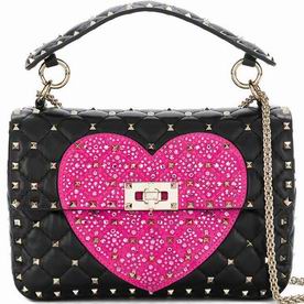VALENTINO Rockstud Calfskin Leather Medium Handbag Black QW1B0122KVZDPM