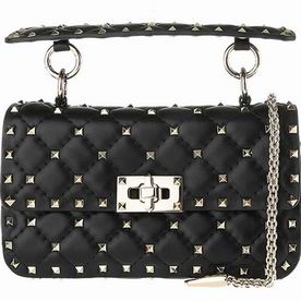 VALENTINO Rockstud Lambskin Leather Small Handbag Black QW2B0123NAP0NO