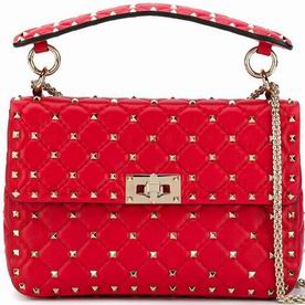 VALENTINO Rockstud Lambskin Leather Medium Handbag Red SW2B0122NAPJU5
