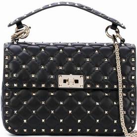 VALENTINO Rockstud Cowhide Leather Medium Handbag Black TW2B0122NAP0NO