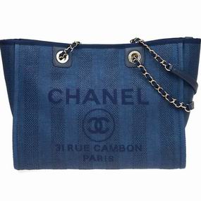 Chanel Canvas Deauville Shop Tote Bag Gold Chain A67001CLNAVYGPS