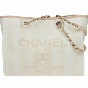 Chanel Canvas Deauville Shop Tote Bag Gold Chain In Off-white A67001CLBEGPS