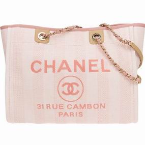 Chanel Canvas Deauville Shop Tote Bag Gold Chain In Pink A67001CLPINKGPS