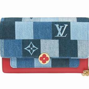 Louis Vuitton Monogram Denim canvas Flore Chain Wallet Red M69036