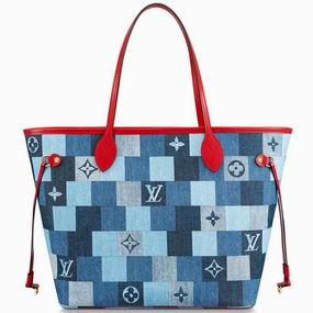 Louis Vuitton Monogram Denim canvas Neverfull MM Denim Blue/Red M44981