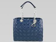 Dior Lady Dior Cannage Patent Leather Blue Shop Tote D3148