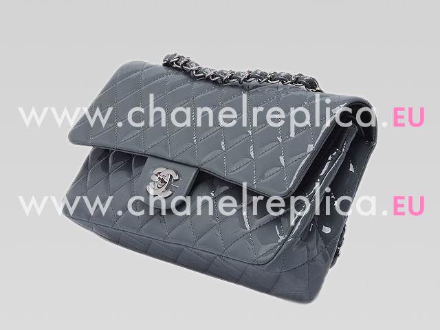 Chanel Patent Medium Flap Bag Blue Grey(Silver) A01112-BG