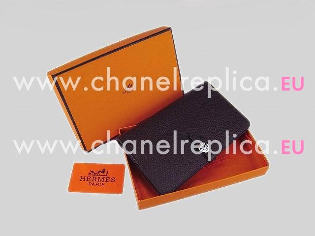 Hermes Dogon Clemence Leather Wallet Deep-Coffee HL.001D