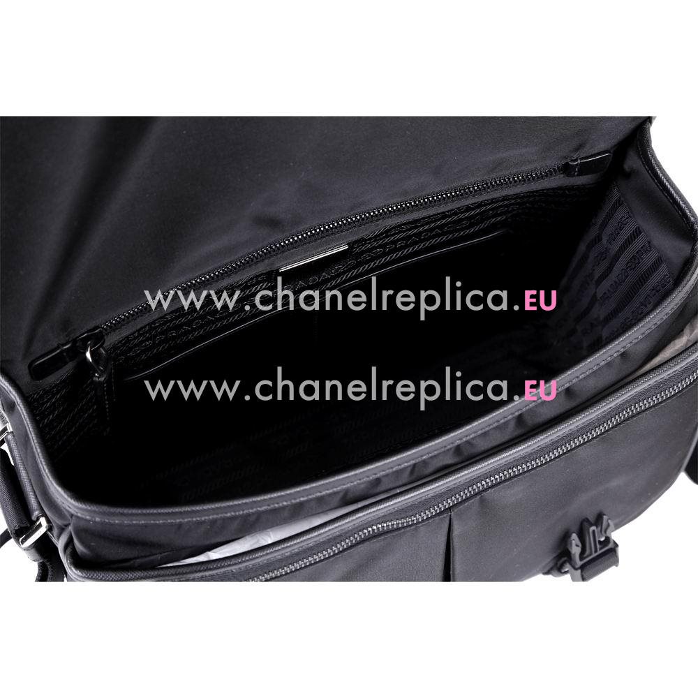 Prada Double Button Cowskin Nylon Message Bag Black P7021608