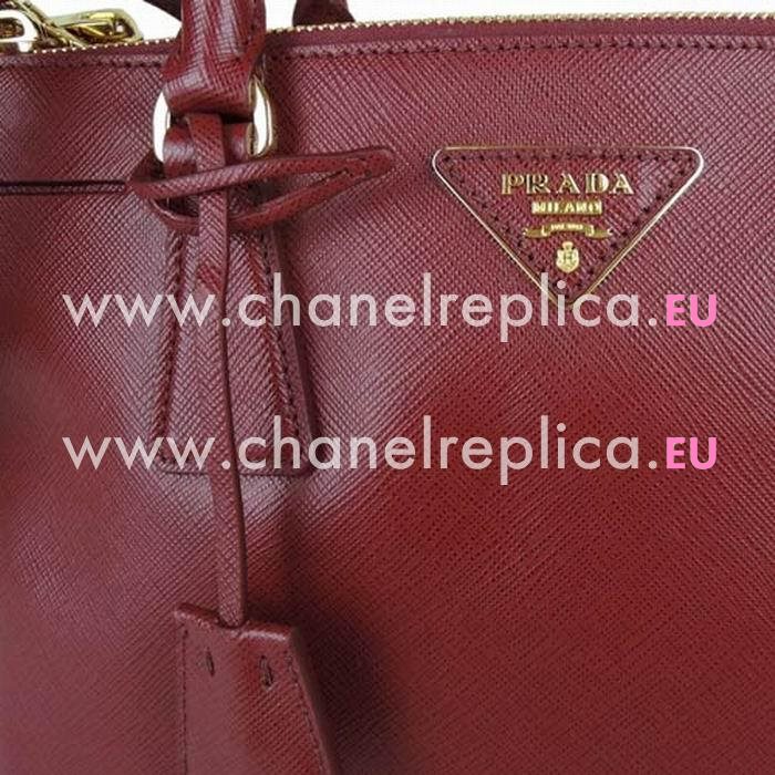 Prada Saffiano Lux Gold Triangle Logo Medium Bag Wine Red PB1BA863