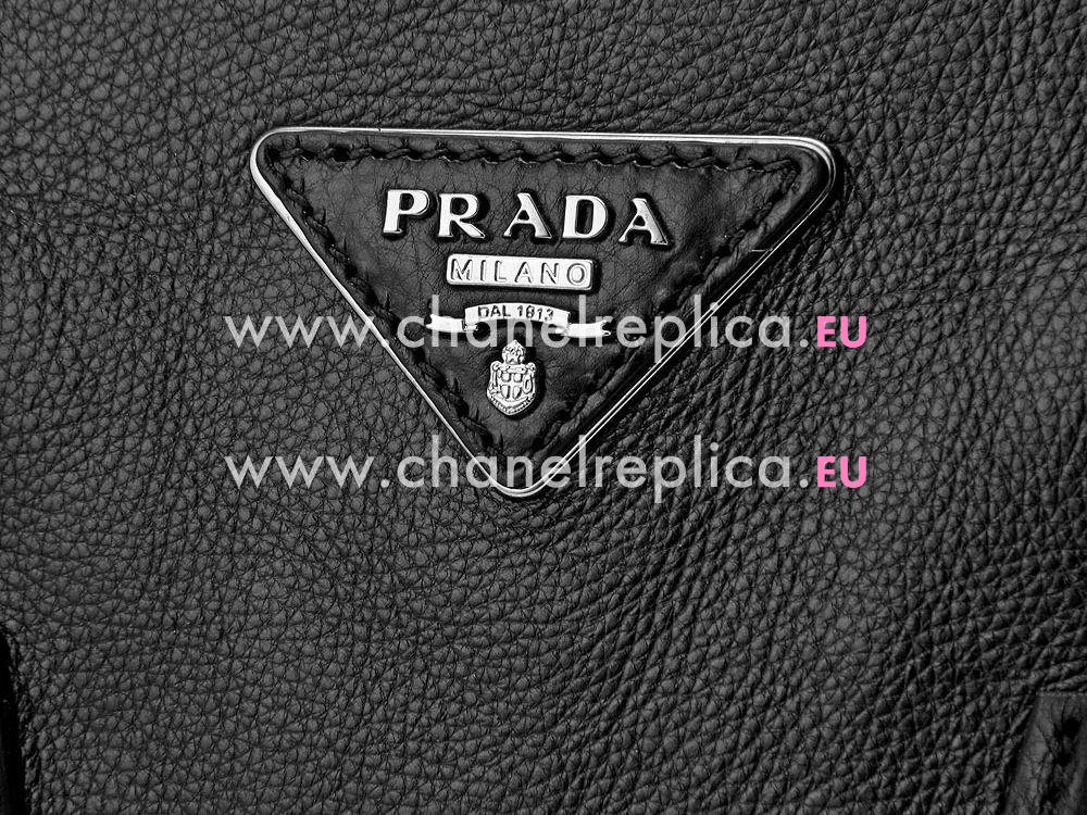 Prada Glace Shiny Calfskin Triangle Logo Bag In Black P141457