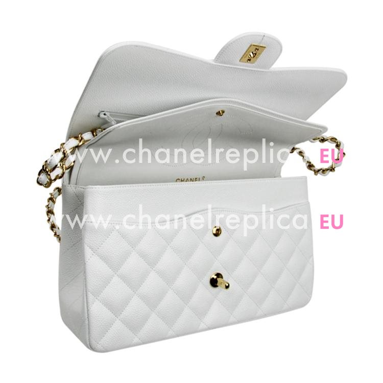 Chanel White Caviar Jumbo Coco Flap Bag Gold Chain A58600WG