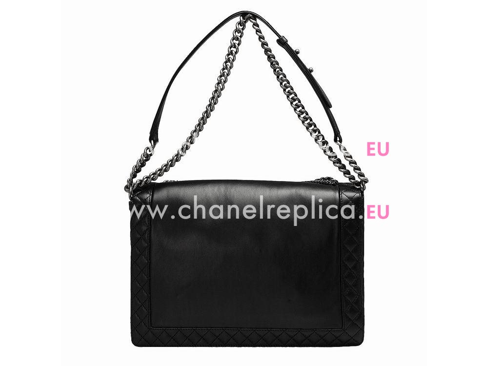 Chanel Boy Calfskin Shoulder Bag Black Dore Silver Hardware A522385