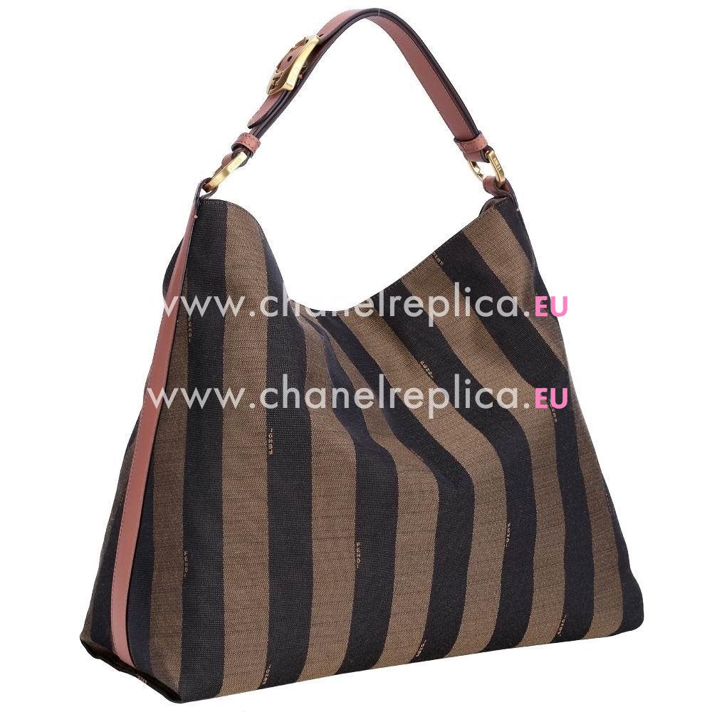 Fendi Pequin Hobo Canvas Calfskin Handle/Shoulder Stripe Bag Deep Pink F5675689