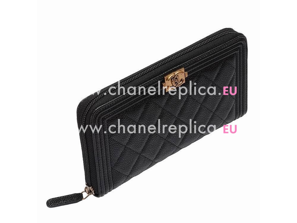 Chanel Lambskin Anti-Gold Lock Boy Zipper Wallet Black C538225