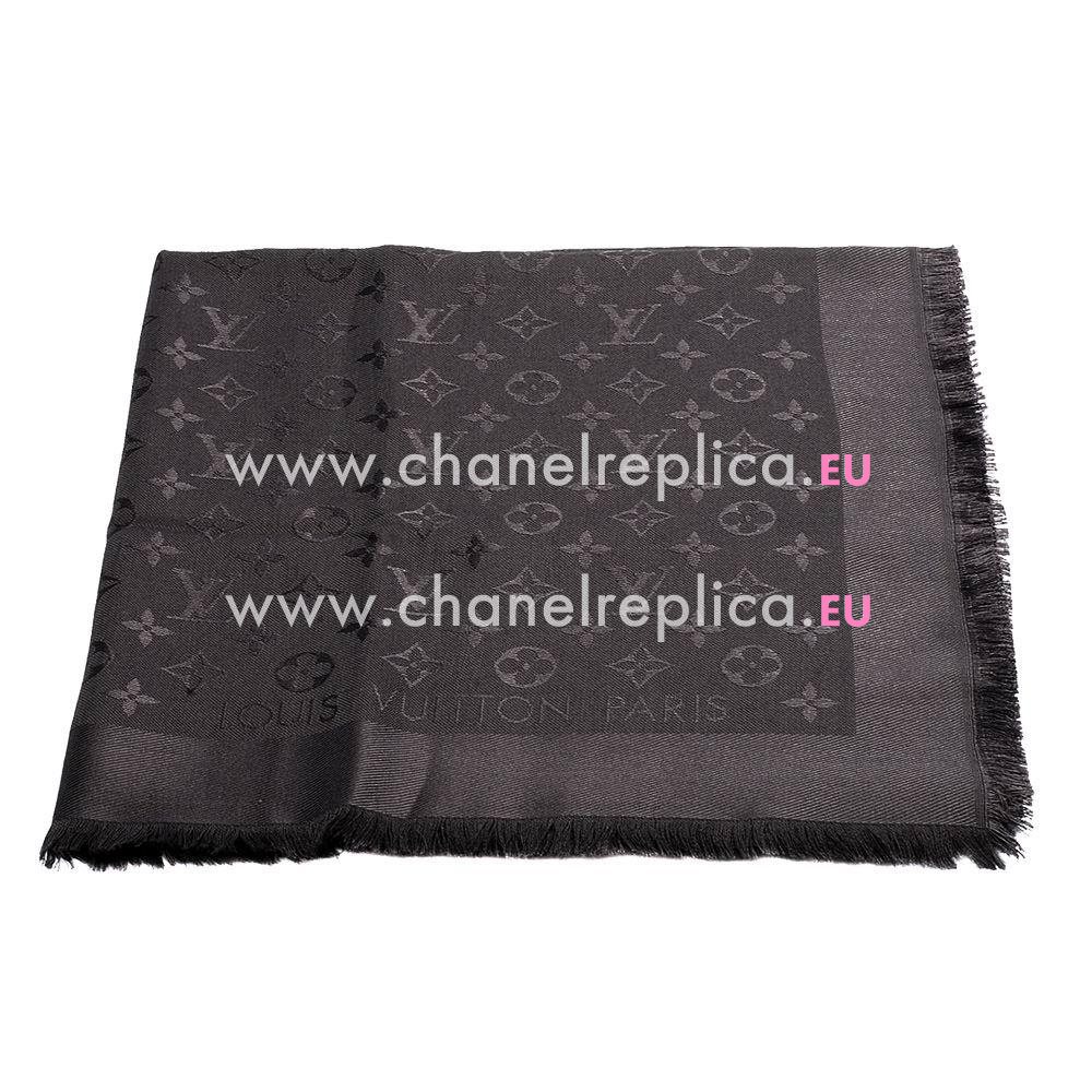 Louis Vuitton Classic Mongram Silk Wool Shawl Charcoal grey M74752