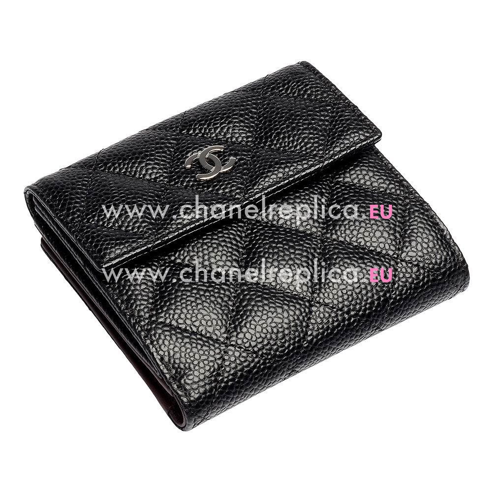 Chanel Caviar Silver CC Logo Snapper Short Wallet Black A82288D-BLK-GS
