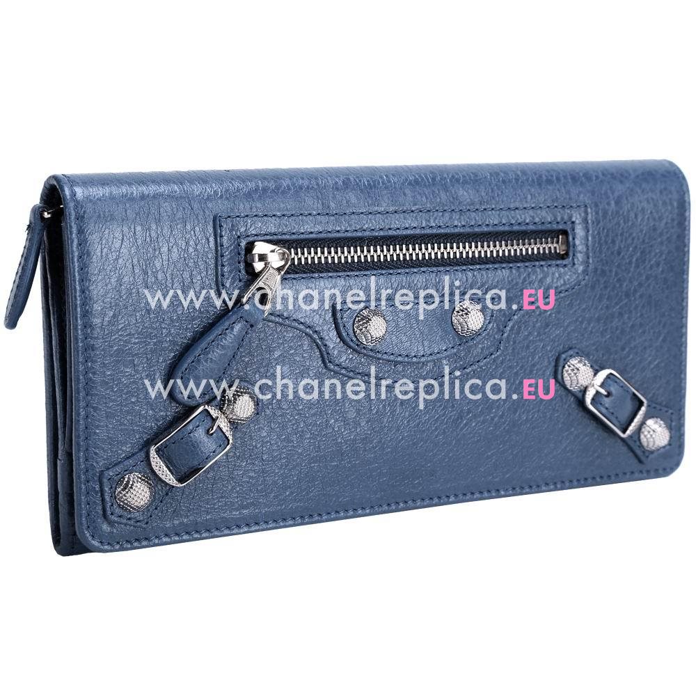 Balenciaga Giant Money Lambskin Silvery Hardware Wallets Blue B2055118