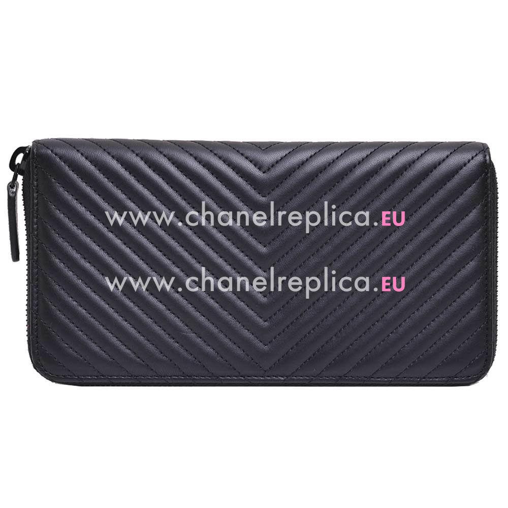 Chanel Lambskin Chevron Quilted Long Wallet Black A638637