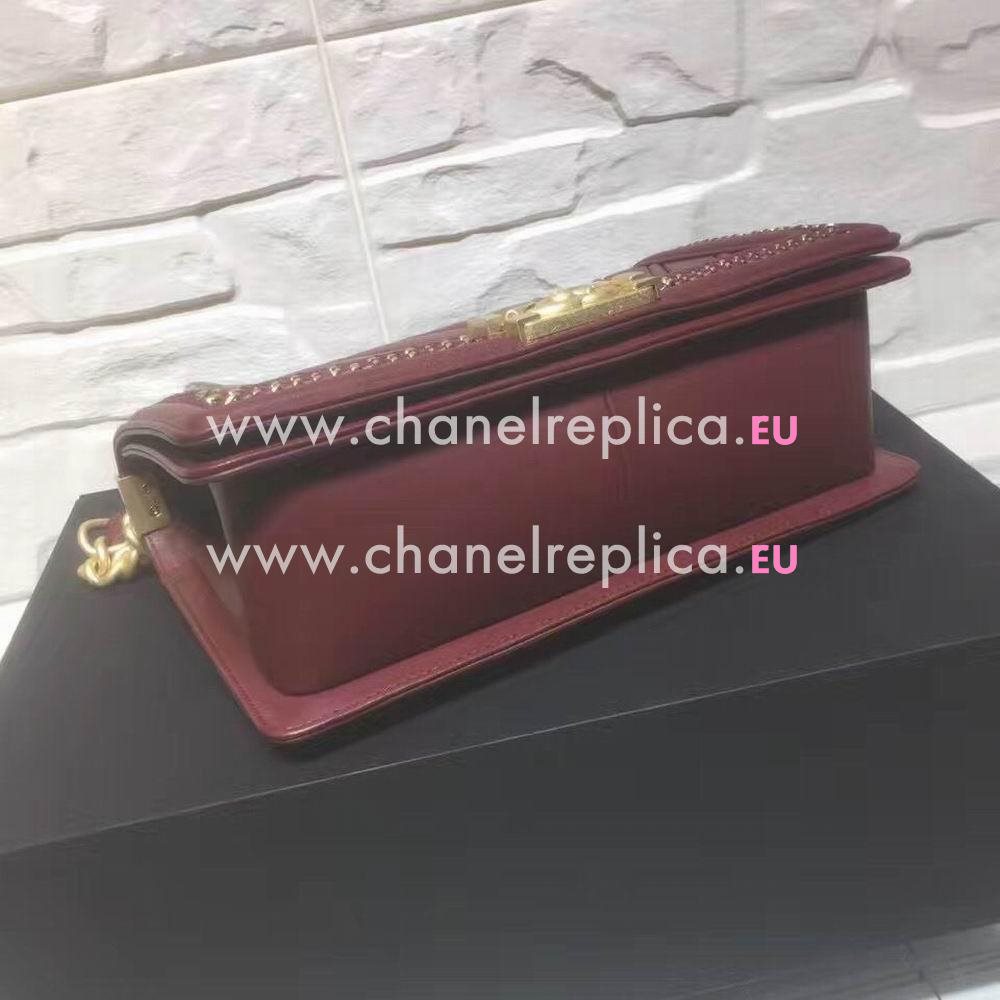 CHANEL Boy V Lines Cuprum Hardware Spain Baby Calfskin Bag in Burgundy C7032202