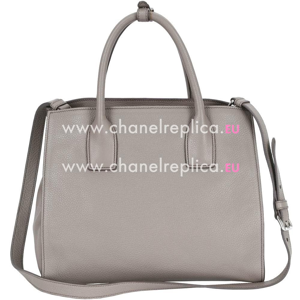 Prada Vitello Daino Triangle Logo Calfskin Should/handbag Gray PR6101909