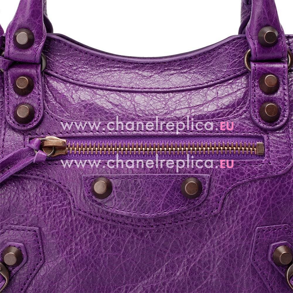 Balenciage City Lambskin Aged Brass hardware Classic Mini Bag Purple B4664187