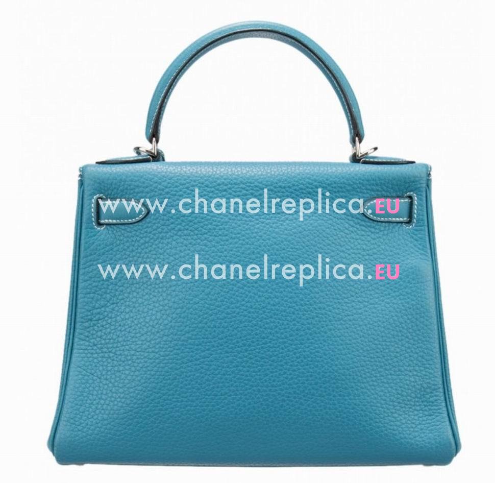 Hermes Kelly 28cm Blue Jean Clemence Leather Palladium Hardware Hand Sew Bag HK1028BJK