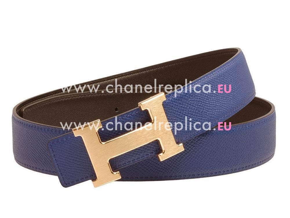 Hermes Gold H Buckle Sapphire Blue Epsom-Calfskin Two-sided Belt H596889