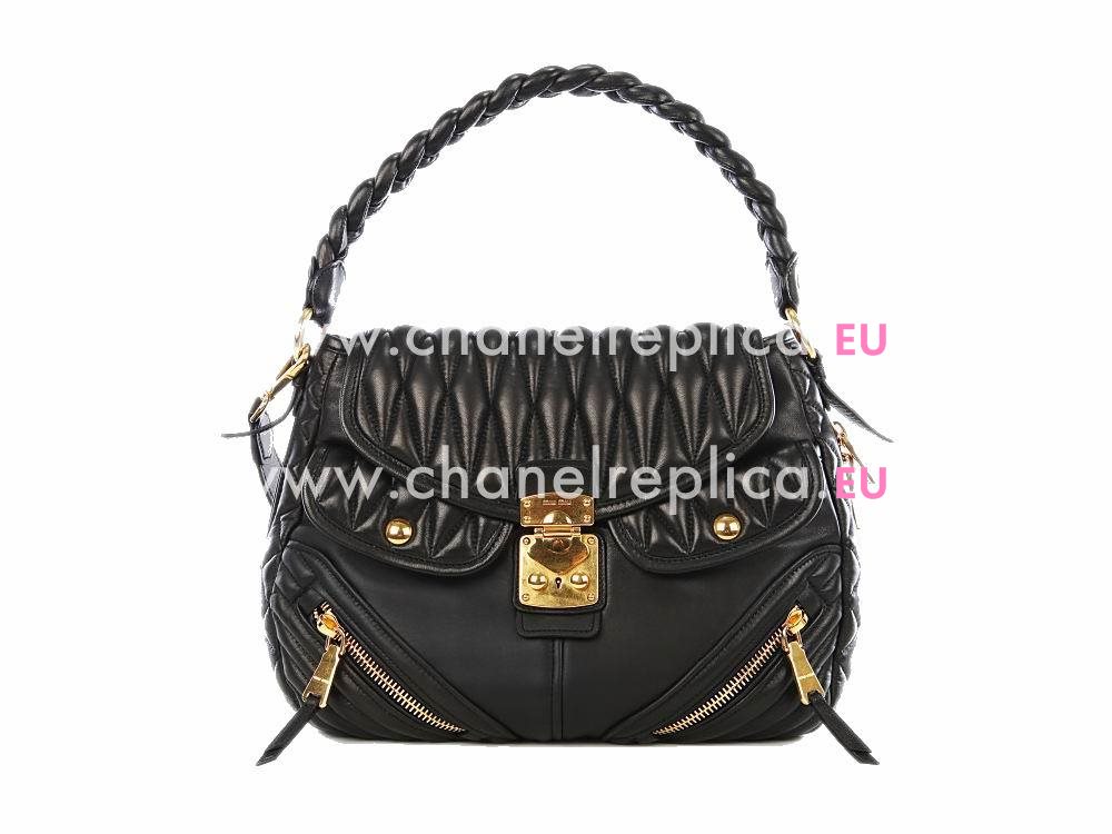 Miu Miu Matelasse Lux Nappa Leather Handbag In Black RR1889