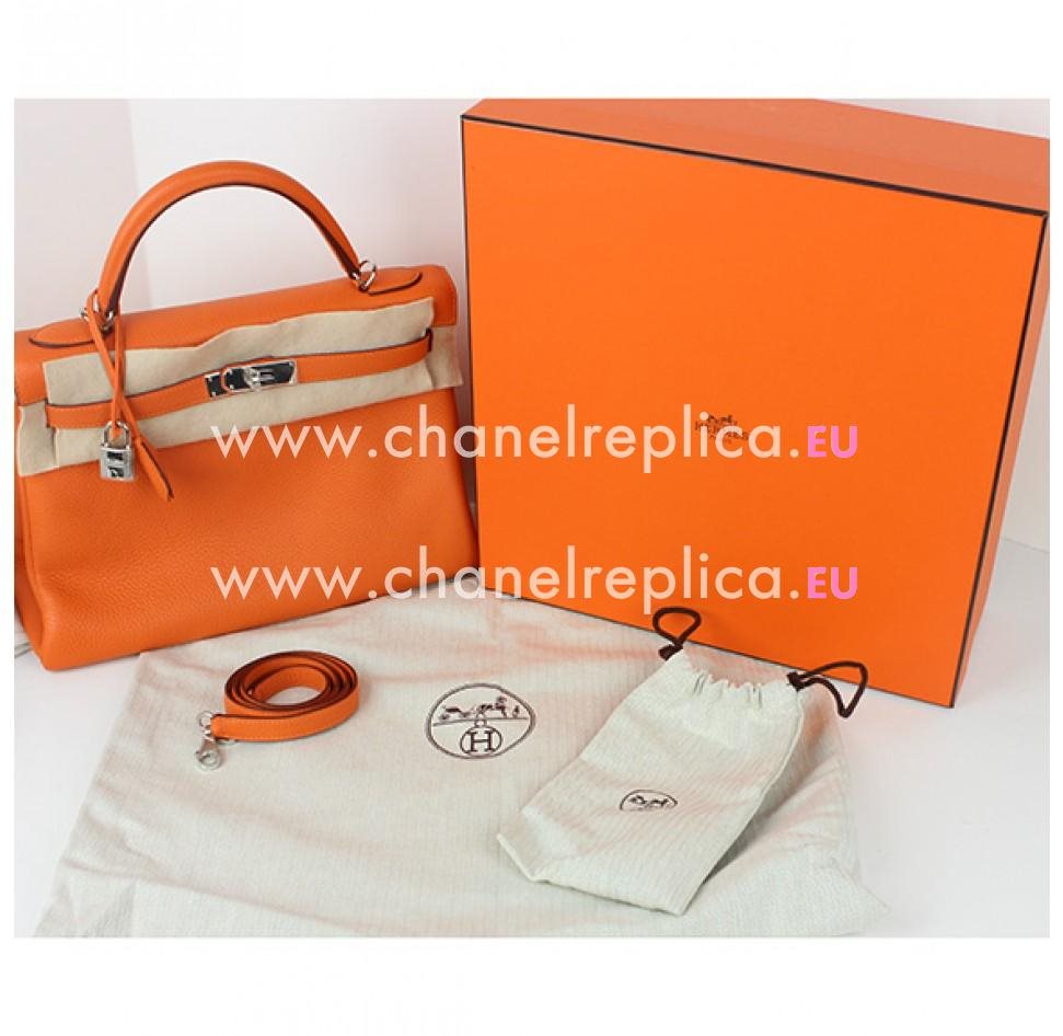 Hermes Kelly 32cm Orange Togo Leather Palladium Hardware Handbag HK1032CSJ
