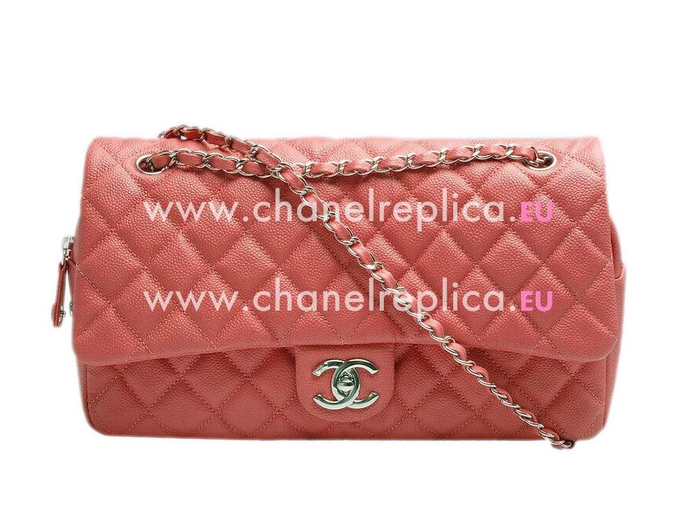 Chanel Easy Jumbo Caviar Leather Coco Bag Silver Chain Orange Pink A67742D