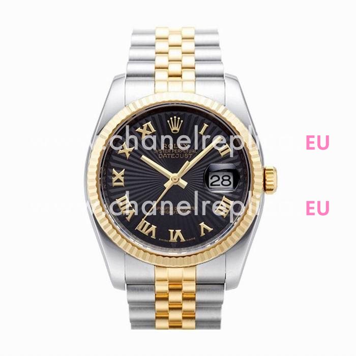 Rolex Datejust Automatic 37mm 18K Gold Stainless Steel Watch Black R116233-9