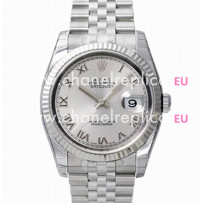 Rolex Datejust Automatic 36mm White Stainless Steel Watch Roman Silvery R116234