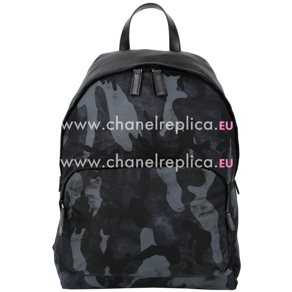 Prada Zippper Nylon Camouflage Backpack Deep Blue Black PR7054117