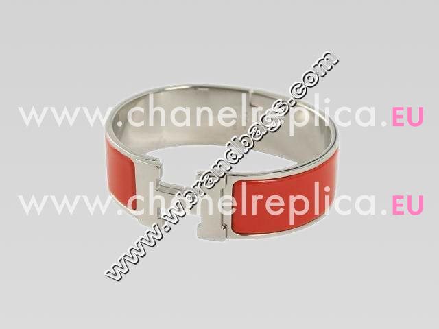 Hermes Click Clack & Silver Bracelet In Vermilion HB2021