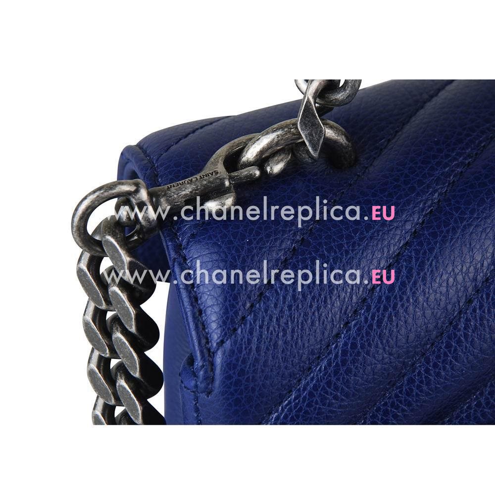 YSL Saint Laurent Classic YSL logo Calfskin Chain Bag Blue Y6120217