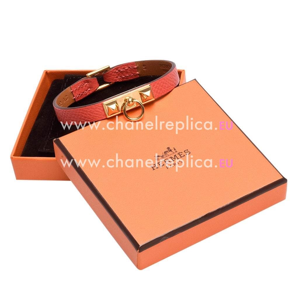 Hermes Rivale Double Tour Calfskin Alloy Bracelet Orange/Gold H7021712