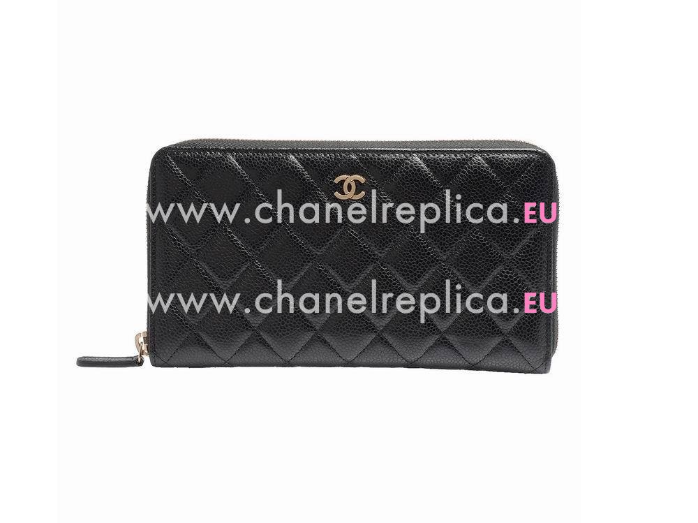 Chanel Caviar Gold CC Zippy Wallet Black A888150