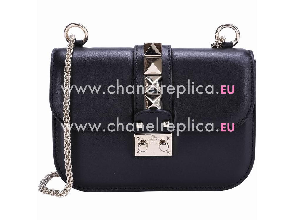 Valentino Glam Lock Calfskin Mini Shoulder Bag Black VA55747