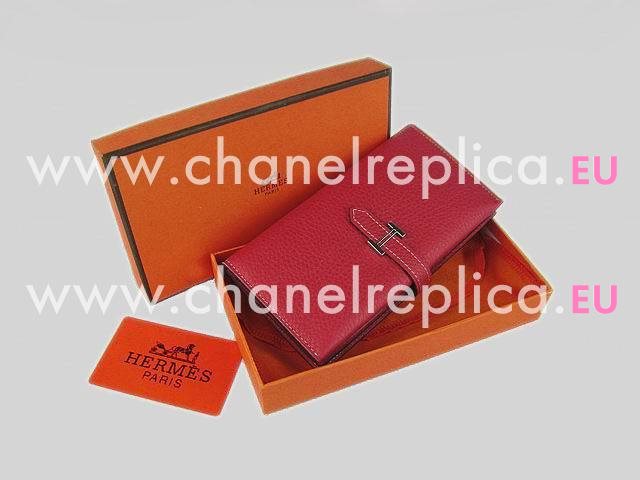 Hermes Dogon Clemence Leather Wallet In Red H0005H