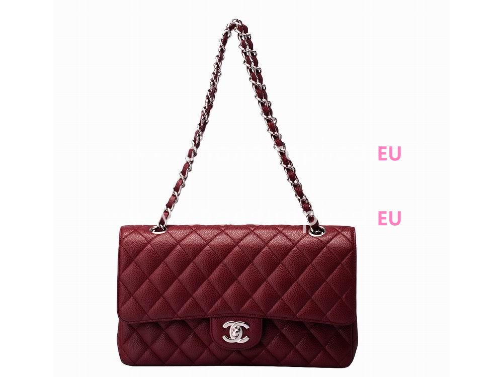 Chanel Caviar Medium Double Flap Bag Dark-Red(Silver) A01112DRS