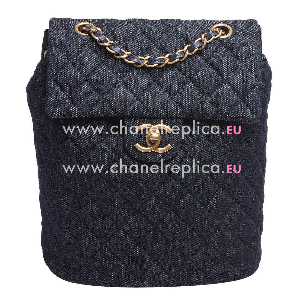 Chanel Dark Blue Denim Canvas Gold Chain Backpack A91122C