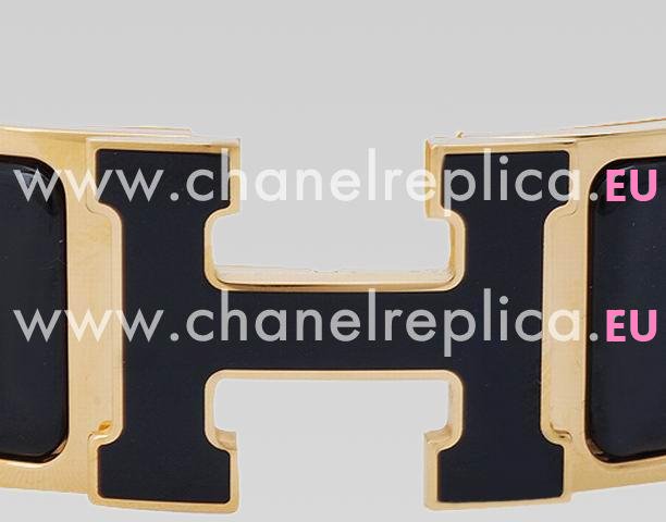 Hermes Enamelled Size Click H Logo Bracelet Black&Gold HE58968