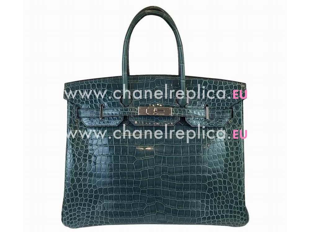 Hermes Birkin 35 Porosus Crocodile Blue Jean Palladium Hand Sew H1035CGS