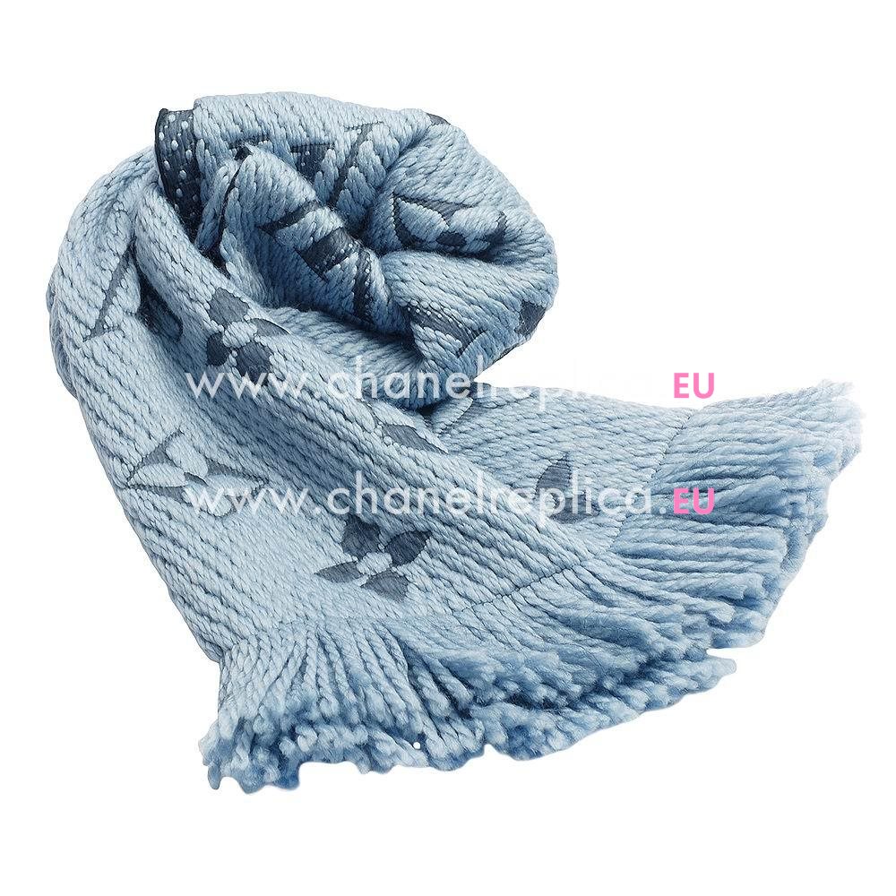 Louis Vuitton Logomania Shine Silk Wool Scarf Light Blue M75702